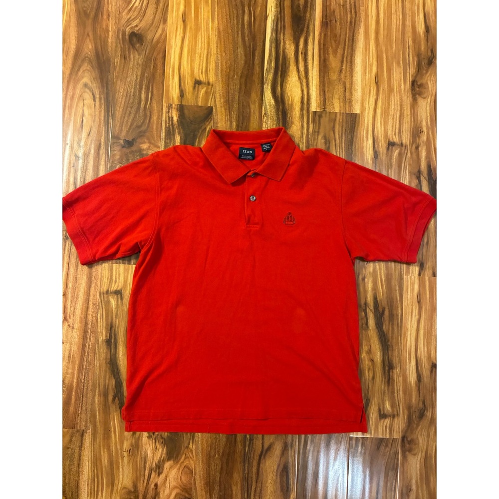IZOD Mens Silk Wash Polo Shirt Red Short Sleeve Cotton Pique Crest Logo Large